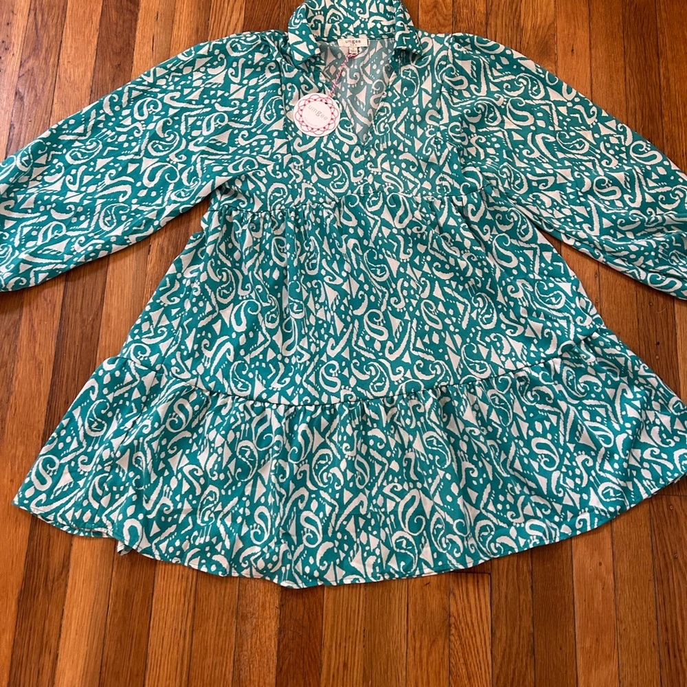 Umgee Teal/White Tiered Sundress